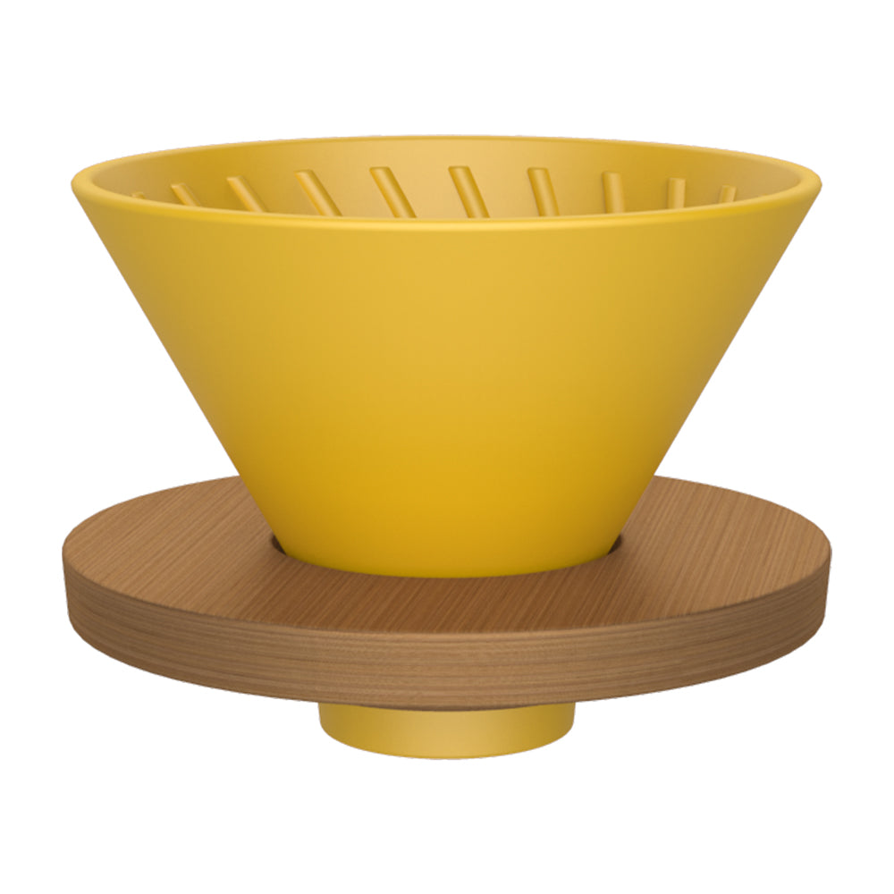 DHPO Ceramic V60 Coffee Dripper with Wood Base - Yellow