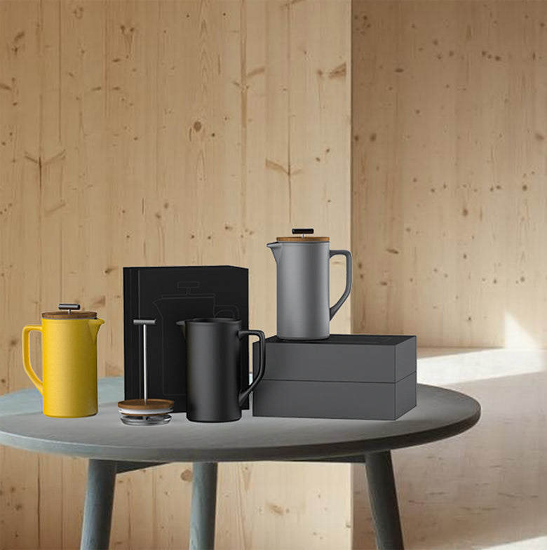 DPHO Ceramic French Press Coffee Maker with Wooden Lid 600ml