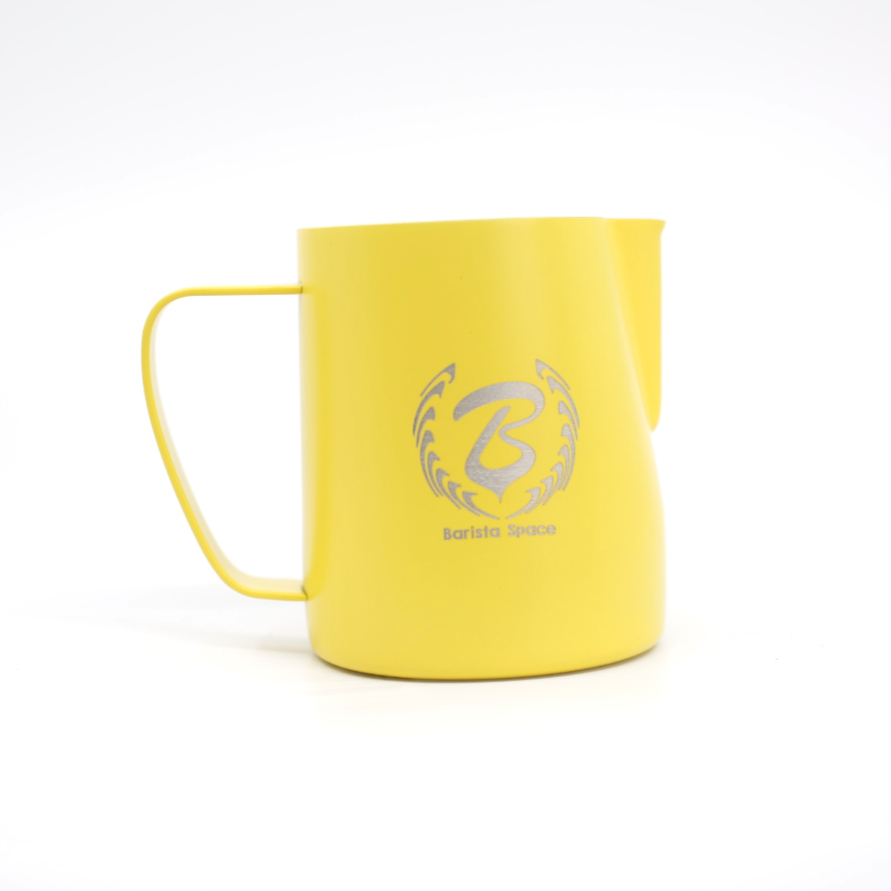 Barista Space Premium Milk Steaming Pitcher For Espresso Machines - Ideal for Latte Art (Teflon Yellow)
