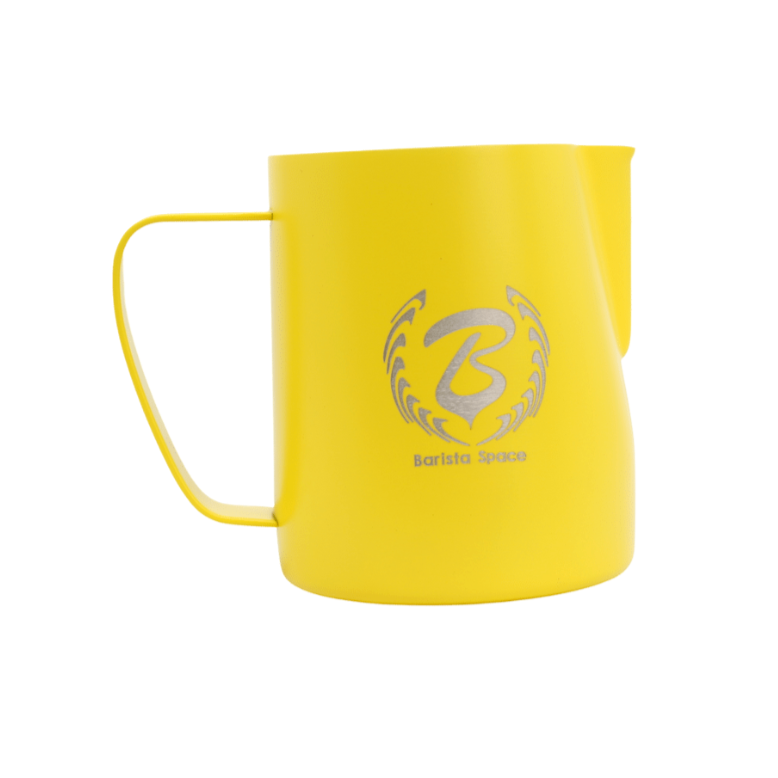 Barista Space Premium Milk Steaming Pitcher For Espresso Machines - Ideal for Latte Art (Teflon Yellow)