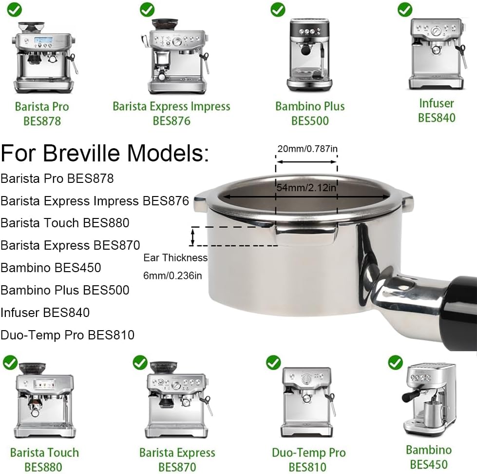 Saraya Bottomless Portafilter 54mm for Breville Sage Espresso Machines with Precision Filter Basket