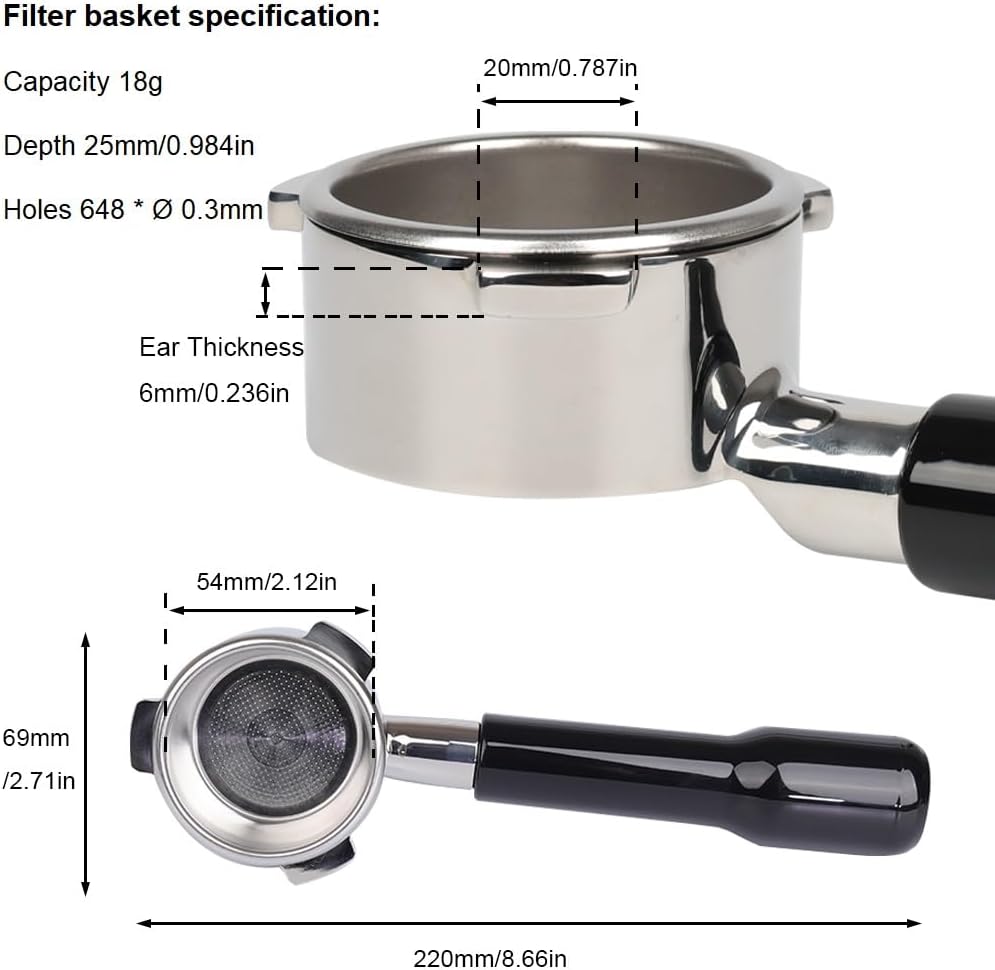 Saraya Bottomless Portafilter 54mm for Breville Sage Espresso Machines with Precision Filter Basket