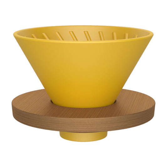 DHPO Ceramic V60 Coffee Dripper with Wood Base - Yellow