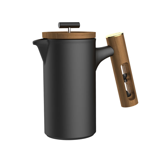 DHPO Ceramic French Press with Wooden Lid & Hourglass 600ml