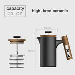 DHPO Ceramic French Press with Wooden Lid & Hourglass 600ml
